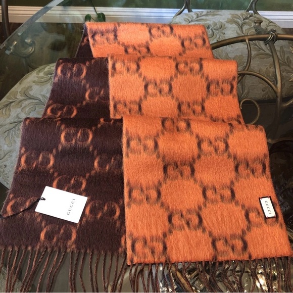 Gucci Accessories - Gucci Vibrant Orange and Rich Brown Alpaca Scarf